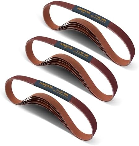 POWERTEC 1x30 Sanding Belts, 30PK, 10 Each of 240/320/400 Grits, 1 x 30 Inch Aluminum Oxide Sanding Belts for Belt Grinder, Belt and Disc Sander, Knife Sharpening, Woodworking (111340)