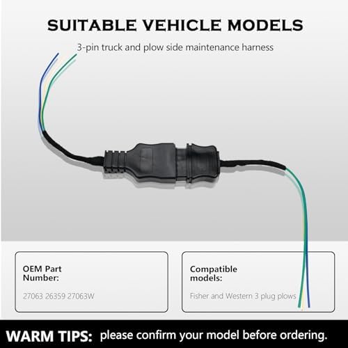 3 Pin Truck and Plow Side Repair Harness, Snow Plow Side Control Wire Harness Kit Fit for Fisher and Western, Replace 27063 26359 27063W