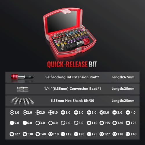32-Piece Security Screwdriver Bit Set with Case, 1/4" Hex