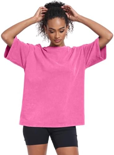 Womens Vintage Oversized T Shirts Acid Washed Baggy Cotton Tee Workout Gym Shirts Boyfriend Short Sleeve Tops