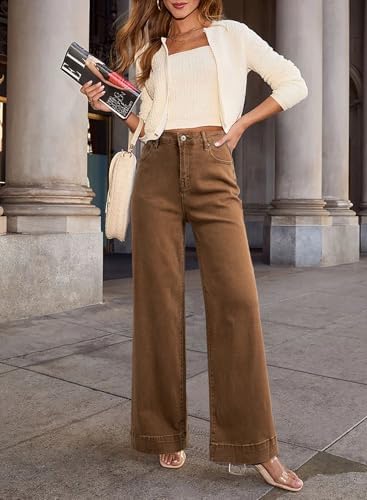 Dokotoo Women's Casual High Waisted Jeans Stretch Wide Leg Loose Denim Pant