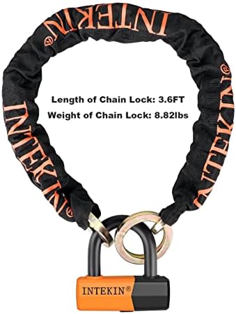 3.6FT Heavy Duty Chain Lock - 10mm/0.42inch Thick Bike Chain with 16mm/0.64inch Disc Lock for Motorcycles, Scooters, Gates and More, Orange