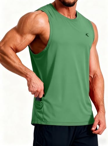 KPSUN Men's Quick Dry Workout Tank Top Summer Beach Shirt | UPF 50+ Sleeveless Gym Muscle Shirt with Hidden Pocket for Keys. Ideal for Gym Training, Outdoor Running, And Beach Workouts
