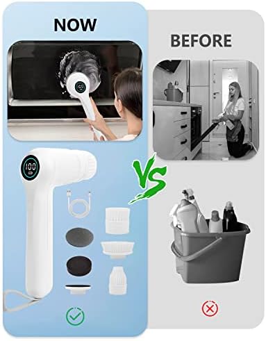 Electric Spin Scrubber Cordless Power Scrubber Handheld Electric Cleaning Brush, Shower Cleaner Brush with 6 Replaceable Brush Heads and 2 Rotating Speeds for Tile, Tub, Dish, Sink, Grout, Kitchen