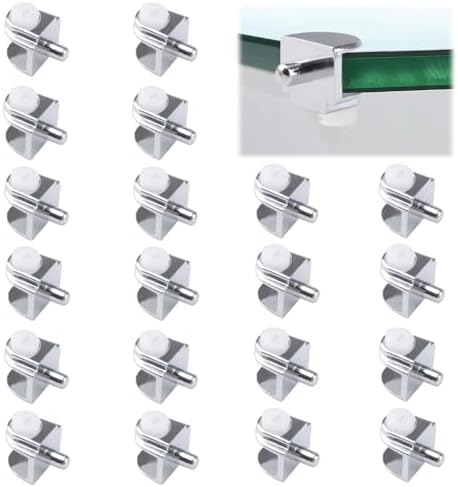 Adjustable Glass Shelf Bracket, 20Pcs Frameless Glass Clamp with Pin Wall Mounted Clips for 4-8mm Glass Cabinet