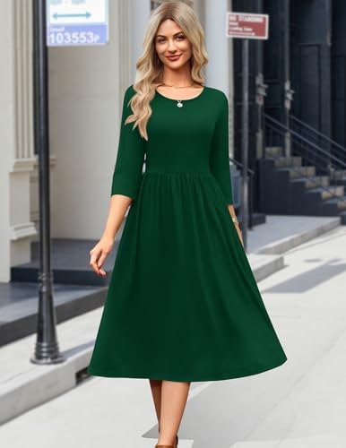 Zeagoo 3/4 Sleeve Women's Dress Casual Aline Summer Fall Midi Long Dresses
