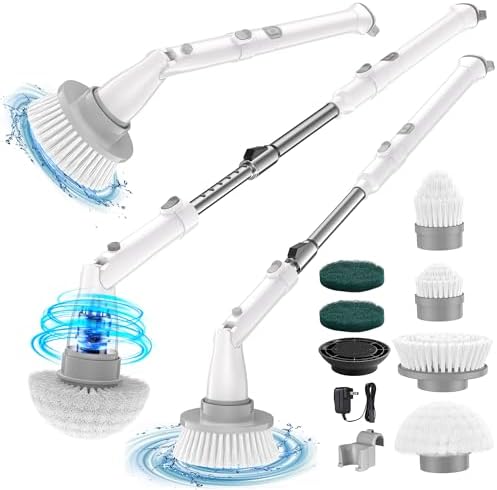 kHelfer Electric Spin Scrubber, Upgrade Electric Scrubber for Cleaning with 8 Replacement Head, 45° Adjustable Brush Head Cordless Spin Scrubber, 47" Long Handle Cleaning Supplies with for Tub Shower