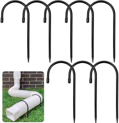 Zhengmy 8 Pcs Rain Gutter Downspout Extension Fixing Pin Downspout Ground Stake Holds Extensions Secure in Wind and Rain, Iron Fits 4" Round Pipes, Easy No Drill Installation