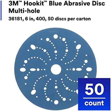 3M Hookit Blue Abrasive Disc, 321U, 36181, 6 in, 400+ Grade, Multi-Hole