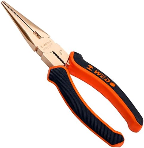 WEDO Non-Sparking Needle Nose Pliers 6", Precision Long Nose Pliers, Snipe Nose Pliers with Wire Cutters, Non-Magnetic, DIN Standard, BAM & FM Certificate, Beryllium Copper