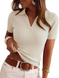 PRETTYGARDEN Women's Short Sleeve Sweater Polo Shirts