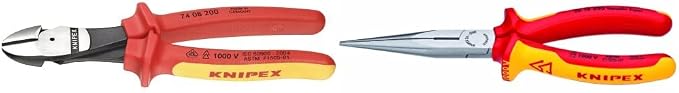 KNIPEX Tools - High Leverage Diagonal Cutters, 1000V Insulated (7408200SBA), 8 inches & Long Nose Pliers w/Cut-1000V Insulated