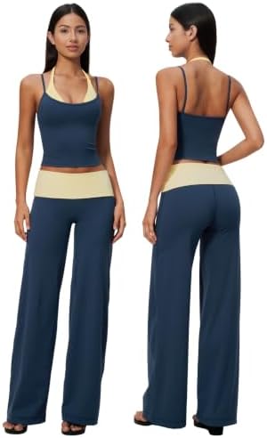 QBGJTD Womens Workout Sets Two Piece Striped Tank Top Wide Leg Yoga Pants Yoga Pilates Outfits