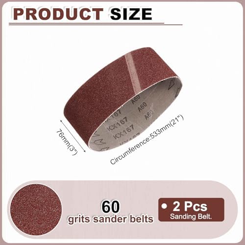 HARFINGTON 3 x 21 Inch Sanding Belts, 2 Pcs 60 Grits Aluminum Oxide Abrasive Belt Sander File Belt for Woodworking, Metal Polishing, Knife Sharpener