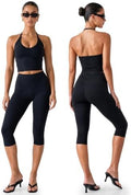 Workout Capri Gym Set for Women - 2 Piece Yoga Set with Leggings Halter Top