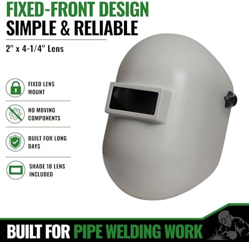 Pipeline Welding Helmet Hood, 2" x 4-1/4" Shade 10 Lens, Fiberglass Pipeliner Welding Hood with Ratchet Headgear