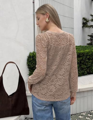 Zeagoo Long Sleeve Shirts for Women Lace Top Button Up Blouse Dressy Casual