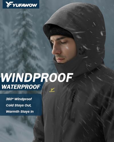 Yufawow Men Winter Jacket Skiing Jacket Insulated Fleece Lined Waterproof Windbreaker for Snowboard Hiking Camping ATV Outdoor Work