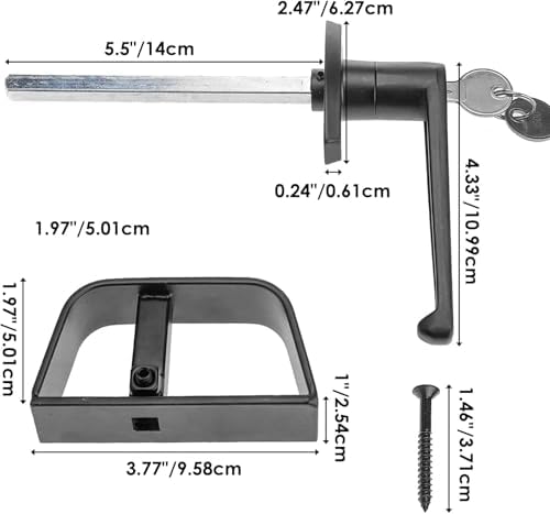 Shed Door Kit, 5-1/2" L-Handle Door Lock with Latches and 6" Hinges | Shed Door Hardware Kit, Barn Door Lock Set