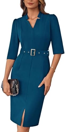 GRACE KARIN Women's Work Dress 3/4 Sleeve V Neck Bodycon Dress with Belt
