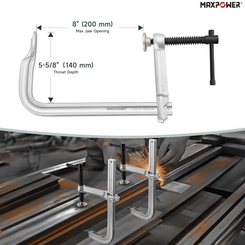 MAXPOWER Thick Rail F Clamp, 8" Jaw Opening, 5-5/8" Throat