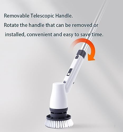 Electric Spin Scrubber With Adjustable Extension Arm, 2 Adjustable Speeds & 8 Replaceable Brush Heads For Bathroom Shower Bathtub Glass Car