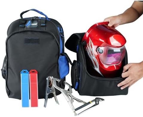 MELOTOUGH Welding backpack for Tools and Helmet Extreme Gear Pack with Large Capacity Helmet Bag Holder Luggage Storage Bag (Blue)