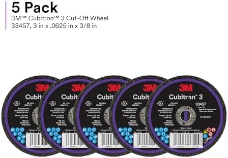 3M Cubitron 3 Cut-Off Wheel 33457, 3 in x 0.0625 in x 3/8 in, Long Lasting Performance, High Cut Rate, for Automotive Cutting and Splicing, Collision Repair, 5 Wheels