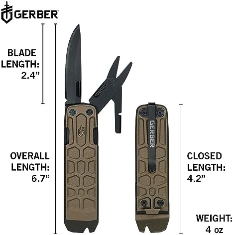Gerber Lockdown Slim Pry 7-in-1 EDC Keychain Multitool, Knife, Burnt Bronze