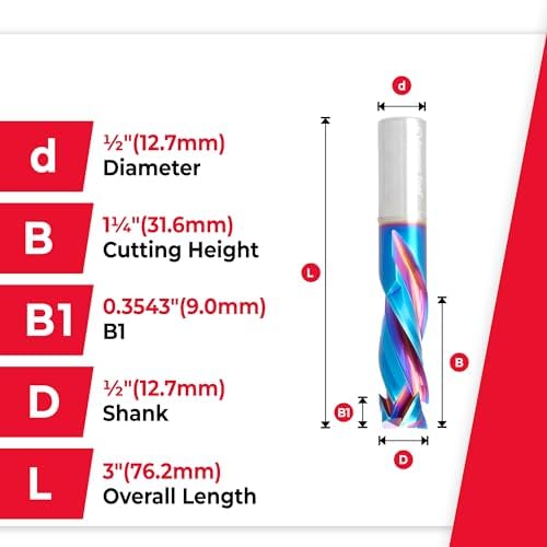 Amana Tool Spektra Extreme Tool Life Solid Carbide CNC Compression Spiral Router Bit, 46710-K, 1/2 D x 1-1/4 CH x 1/2 SHK x 3 Inch Long 3 Flute