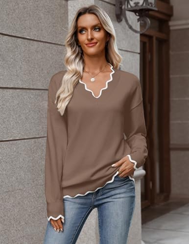 Zeagoo Women's 2026 Fall V Neck Sweater Long Sleeve Lightweight Knit Tops