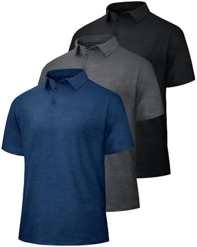 BOOJO 5 Pack Polo Shirts for Men - Quick Dry Moisture Wicking Performance Short Sleeve Mens Golf Shirts for Work Athletic