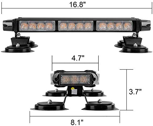 ASPL 16.8 Inch LED Strobe Flashing Light Bar, 26 Flashing Modes High Intensity Emergency Hazard Warning Beacon Lights with Magnetic Base for Car, Trucks, Snow Plow, Construction Vehicles (Amber)