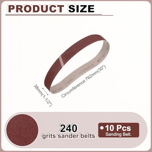HARFINGTON 1-1/2 x 30 Inch Sanding Belts, 10 Pcs 240 Grits Aluminum Oxide