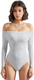 SUUKSESS Women Off Shoulder Long Sleeve Bodysuits Double Lined Basic Tops