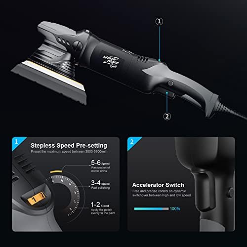 ShineMate Dual Action Polisher for Car Detailing 6 Inch, Corded Wax Random Orbital Polisher with 4 Polish Pads, Variable Speed Buffer Polisher (6 Inch)
