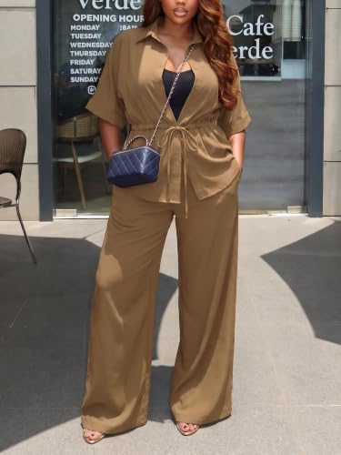 Two Piece Sets for Women Dressy Shirt Top Flared Pants Business Pantsuits