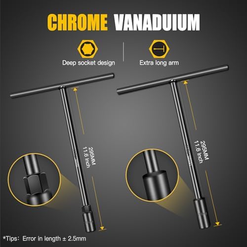 T-Handle Socket Wrench Set, 7PCS Metric Handle Wrenches - 6, 8, 10, 11, 12, 13, 14mm, 6-Point Hex Socket Lug Wrench for Motorcycle Car Bicycle Repair, Chrome Vanadium Steel