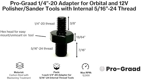 5/16-24 Adapters for Orbital/DA & 12V Cordless Polisher Sander Tools (1/4"-20 Adapter)