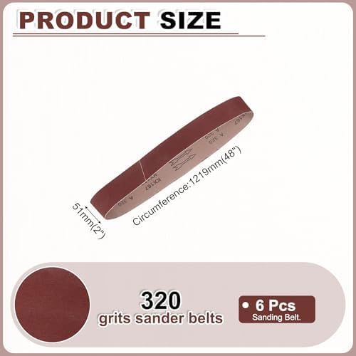HARFINGTON 2 x 48 Inch Sanding Belts, 6 Pcs 320 Grits Aluminum Oxide