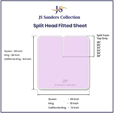JS Sanders Collection Split Head Sheet Set King Size,Lilac