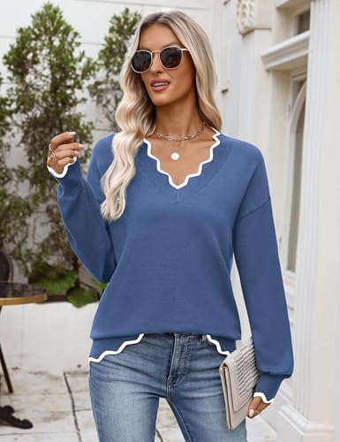 Zeagoo Women's 2026 Fall V Neck Sweater Long Sleeve Lightweight Knit Tops