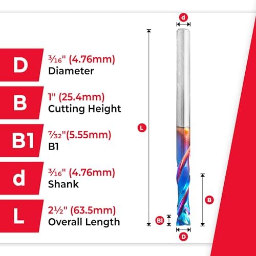Amana Tool Spektra Extreme Tool Life Solid Carbide CNC Compression Spiral Router Bit, 46181-K, 3/16 D x 1 CH x 3/16 Shank x 2-1/2 Inch Long 2 Flute