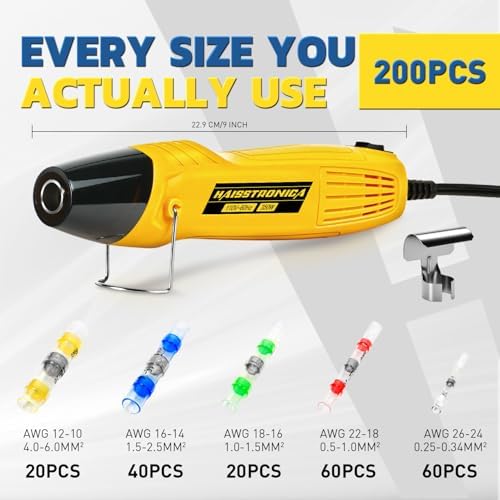haisstronica Solder Seal Wire Connectors with 350W Mini Heat Gun, 200PCS