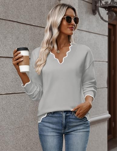 Zeagoo Women's 2026 Fall V Neck Sweater Long Sleeve Lightweight Knit Tops