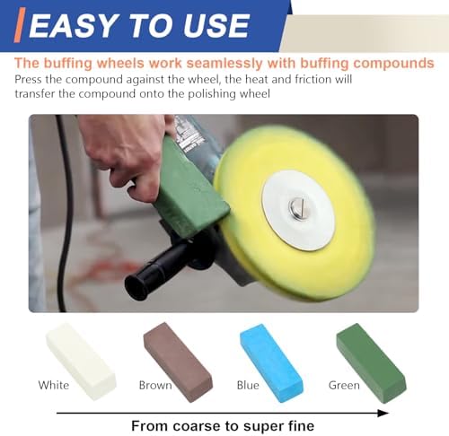 16ply Aluminum Buffing Wheels Kit 8pcs, 8" Airway Buffing Wheels for 5/8" Arbor Angle Grinder, with Polishing Compound 4pcs, for Metal Rim Rig Aluminum Brass