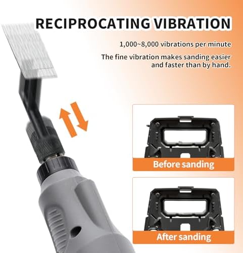 Reciprocating Sander, Variable Speed and USB Charging with LED Light, Pen Sander With 6pcs Sanding Head, Fit for Sanding, Polishing, Finishing, DIY Crafts (Grey)