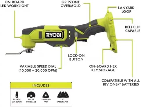 6 Power Tools Combo Kit Bundle with Buho Tool Bag, and Holster, 6 Ryobi Tools, 2 Batteries, Charger, and 40 Piece Drill Bit Set