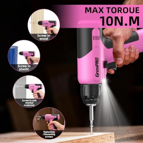 GRENPRO 188PCS Pink Cordless Drill Tool Set For Women Tool Kit For Home Box