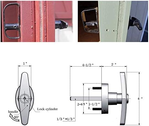 6" T-Handle Shed Door Lock Handle with Lock Keyed Alike Garage t Handle Shed Latch Hardware Locking Handle Lock with 4 Keys & Allen Wrench 1kit